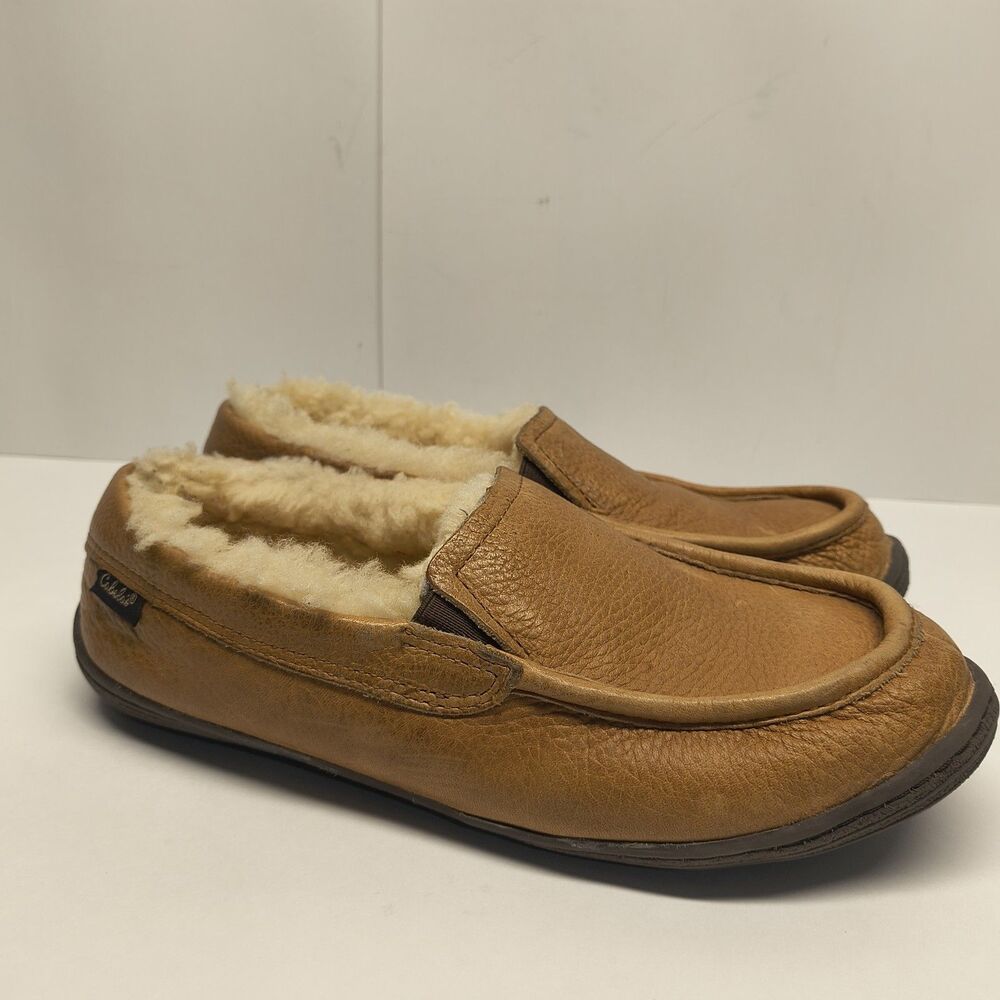 Cabelas Mens Size 8 Leather Shearling Lined Moccasin Slip On Comfort Shoes